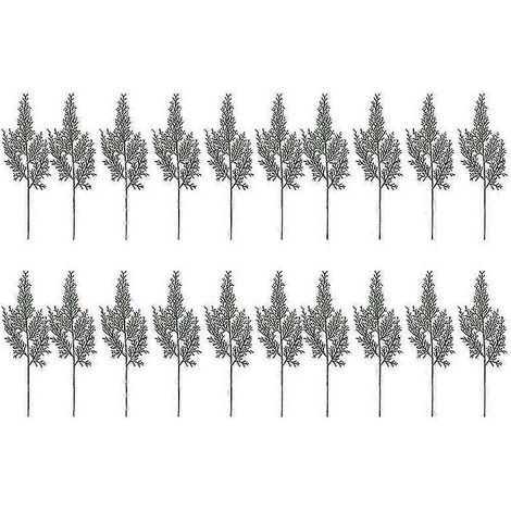20 feuilles artificielles vertes de cyprès, aiguilles de pin, branches, pour Noël, mariage, maison ou bureau. (1/5)