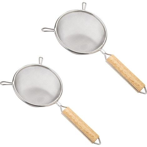 Lot de 2 passoires fines en acier inoxydable 14 cm avec manche antidérapant, filtres pour farine et thé (1/5)
