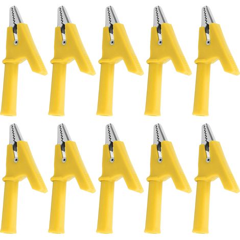 Lot de 10 Pinces Crocodile Test 10mm Ouverture 10A avec Douille 4mm Accessoire Kit Jaune (1/5)