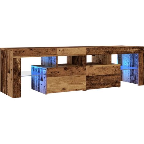 Porta TV multimediale scaffale TV credenza TV sala da pranzo soggiorno camera da letto con luci LED legno vecchio derivati del legno marrone 020026839