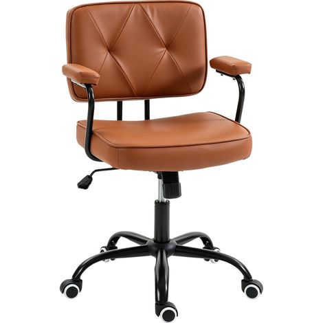 Vinsetto Bürostuhl mit Rollen Drehstuhl Schreibtischstuhl für Büro höhenverstellbar mit Wippfunktion 360°-Drehung neigbar Schaumstoff Braun 61 x 58 x 82-91 cm