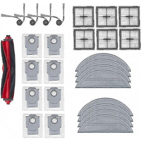 Lot de 27 accessoires pour robot aspirateur Roborock Q10 VF / Q10 VF+ : brosse latérale rotative, filtre HEPA, lingette de nettoyage et sac à poussière. (1/5)