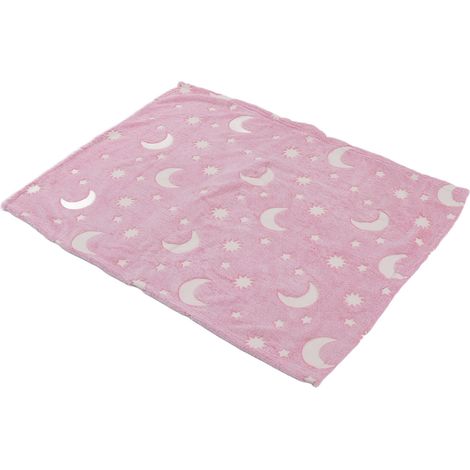 Couverture lumineuse douce à motif lune et étoiles fluorescentes 2 x 2,22 m pour enfants (garçons et filles), rose (1/5)