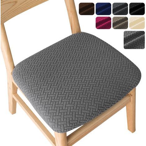 Set of 6 dining chair seat covers, stretch jacquard dining chair covers with buckle for kitchen dining room, dark grey