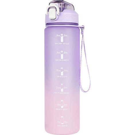 Bouteille À Eau - 1 L - Avec Paille Et Marqueur Horaires - Bouchon Sans BPA - Pour Sport Gym Bureau Camping Course (1/5)