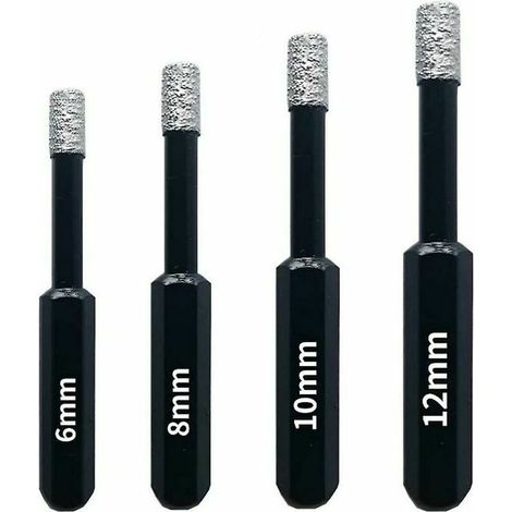 Pour une perceuse Lot de 4 mèches diamantées pour carrelage, céramique, grès cérame, carrelage, verre, pierre. Mèches diamantées professionnelles pour scie cloche - 6mm 8mm 10mm 12mm Jiuj (1/5)