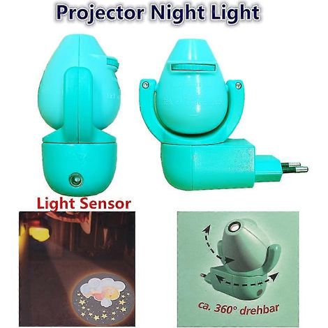 Sterren-, maan- en dierenprojector, LED-projector met 6 beelden, sensor, EU-stekker, nachtlampje voor kinderen, babykamerdecoratie, blauw