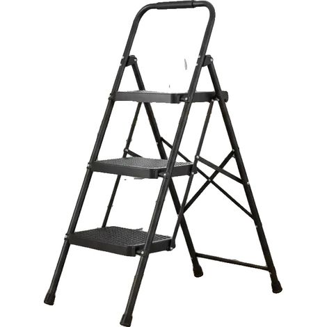 Scala retrattile in acciaio, 3 gradini, portata massima 272 kg, design leggero, piedini antiscivolo. (1/5)