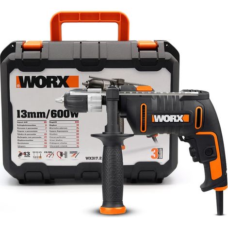 Perceuse à percussion 600W - WX317.2 - ⌀13 mm (Mandrin sans clé, variateur de vitesse, accessoires : forets, butée de profondeur, coffret) (1/5)