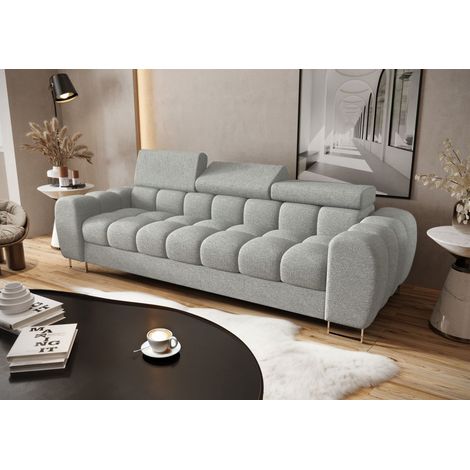 Sofa Designersofa BASTIEN 3-Sitzer in Stoff Aragon Hellgrau