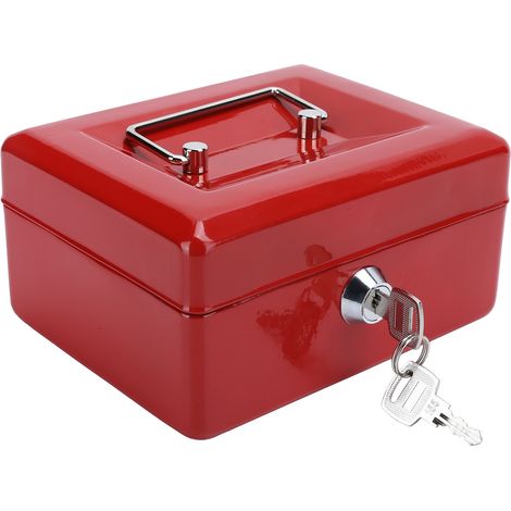 Coffre-fort portable de 15 cm avec serrure à clé, rouge, pour la maison ou le bureau. (1/5)