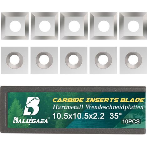 Lot de 10 lames réversibles en métal dur HM - 10,5 x 10,5 x 2,2 mm - 35° - Carrées - Pour fraiseuse plane, outil de tournage à bois (1/5)