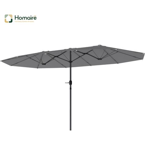 HOMAIRE Doppelsonnenschirm ovale 436x260 cm UV Schutz Stahl mit Handkurbel windfest stabil pour Strand Balkon Garten Dunkelgrau