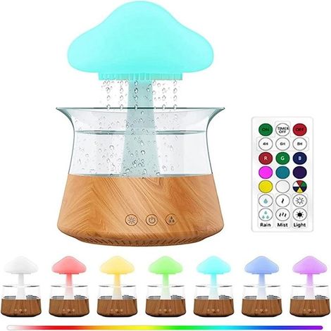 Diffuseur D'Humidificateur de Pluie avec Veilleuses 7 Couleurs, Diffuseur D'AromathéRapie Aux Huiles Essentielles avec TéLéCommande