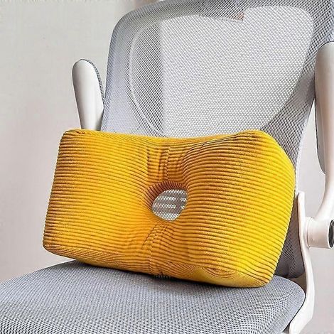 Coussin lombaire ergonomique velours côtelé mousse mémoire de forme 40x22x16 cm pour chaise bureau et siège auto, soulage douleurs bas du dos (1/5)