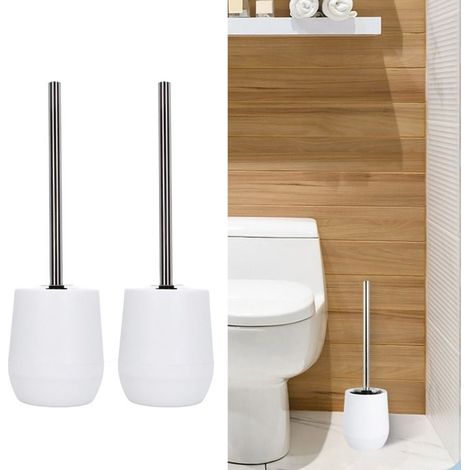 BelleRise - 2pcs brosses WC – fil verrouillable, poils mi-durs – pour salle de bain nordique – blanc (1/5)