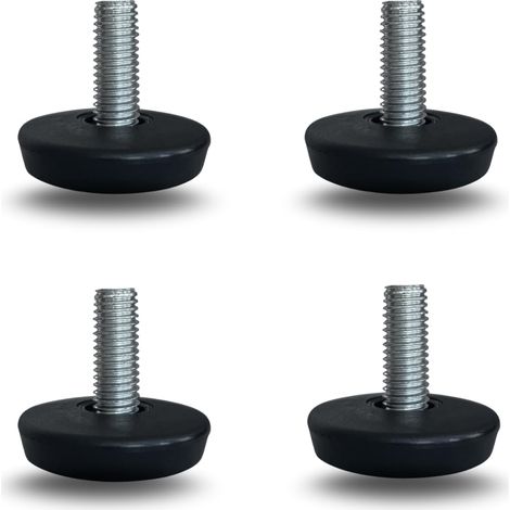 4 Pieds Réglables Avec Tige Fixe Zinguée Et Base Ronde En PE Ø40mm – Idéal Pour Maison, Bureau Et Industrie, Meubles, Tables, Armoires, Cuisines – M10x25mm – Made In Italy (1/5)