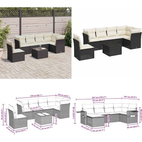 Salon de jardin 7 pcs avec coussins noir résine tressée - Ensemble Salon De Jardin - Mobilier De Jardin - Salon D'extérieur - Résine Tressée - Rotin Synthétique - Home & Living (1/5)