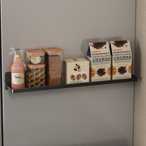 doporro Estante Magnético para Especias, Organizador de Cocina para Nevera y Baño, Estante de Ducha sin Perforación, Soporte para Champú, Negro Brillante, Reglo-01 (1/5)