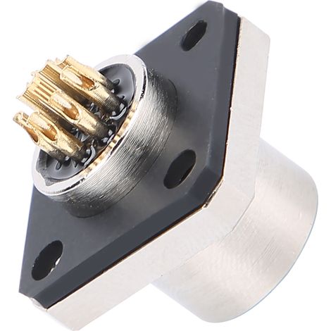 Connecteur étanche 8 broches type femelle à bride carrée, prise industrielle M12HS8, boîtier robuste IP67 pour câblage étanche (1/5)
