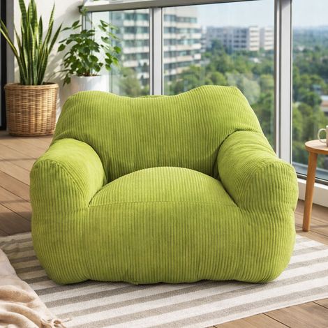 Pouf Poire XXL Ultra Confort – Vert Olive – Fauteuil Relaxation avec Accoudoirs Intégrés