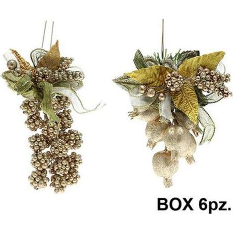 6 decorazioni frutta natalizia albero natale - colore oro/verde - addobbo natale