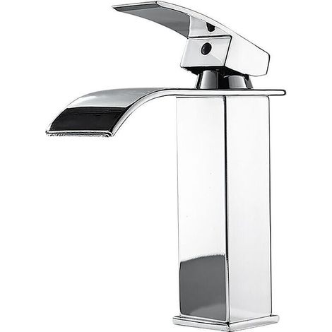 Robinet Salle de Bain et Deux Tuyaux d\'Entrée,Robinet Lavabo avec Eau Froide & Chaude Disponible,Design Moderne de Cascade Robinet Lavabo,Conception Durable de Corps de Valve de Cuivre Blanc
