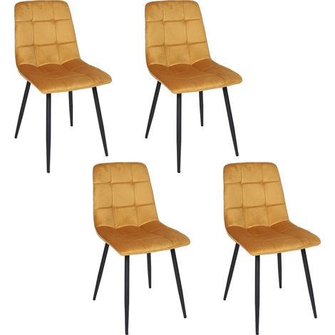 The Home Deco Factory – Lot de 4 chaises confortables jaune moutarde – Style chic – Structure en métal – Hauteur d'assise 45cm – Pour intérieur moderne (1/5)