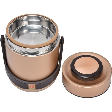 Boîte à bento sous vide en acier inoxydable 304, 3 compartiments, portable et isotherme, idéale pour les étudiants et les employés de bureau, couleur or. (1/5)