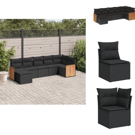 Salon de jardin 7 pcs avec coussins noir résine tressée - Ensemble Salon De Jardin - Meuble Extérieur - Mobilier De Jardin - Salon De Jardin Design - Chaise Longue (1/5)