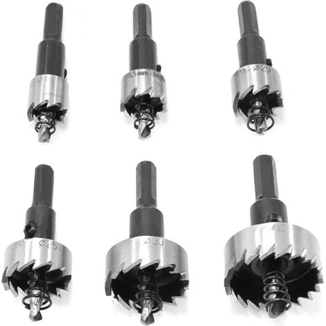 Juego de 6 brocas de acero rápido (HSS) de 16/18,5/20/25/30/35 mm para acero inoxidable, cobre, aluminio, fibra de vidrio y madera. (1/5)