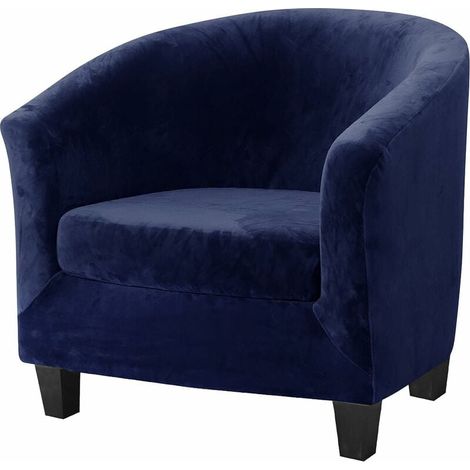 Housses de chaise de baignoire 2 pièces, design 2 en 1 amélioré pour fauteuil en velours extensible avec housse de coussin, chaises baquets club antidérapantes, housses de canapé (bleu marine, velours (1/5)
