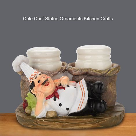 Figurine de chef mignon, porte-salière et poivrière, ornements de décoration intérieure, artisanat en résine pour la cuisine C (1/5)