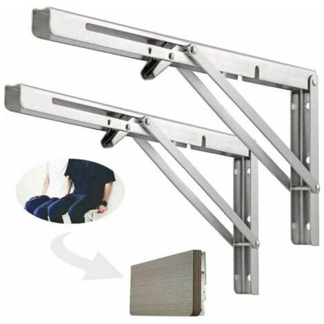 Étagère Murale Pliante de 500 mm, Support de Pliant en Acier inoxydable 304 pour établi, Équerre pliante Support, Equerre pour Etagere Murale(2 Pièces), Argenté (1/5)