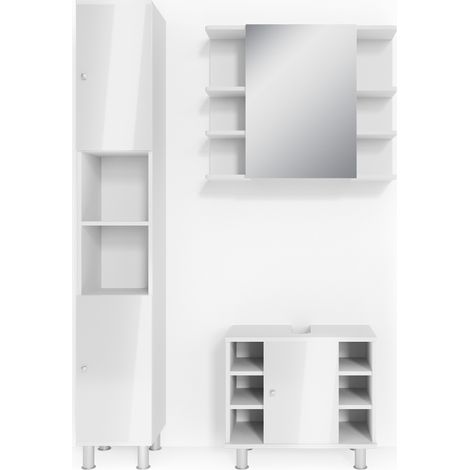 Set mobili bagno Fynn, Bianco lucido, 3 parti, Vicco
