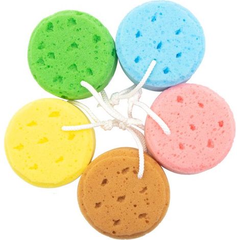 Juego de 5 esponjas de baño redondas con forma de galleta, aptas para niños, para bebés y niños (1/2)