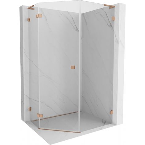 Mexen Lunar L cabine de douche pentagonale pivotante gauche 80 x 90 cm, transparente, cuivre brossé - 831L-080L-090P-65-00-L (1/5)