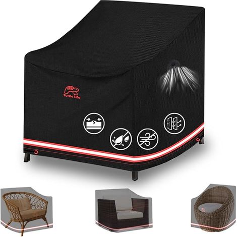 Garden Sofa Cover, Patio Single Sofa Cover, Outdoor Armchair, Waterproof, Windproof, Oxford Fabric, Black, 37 x 102 x 76 cm (1/5)