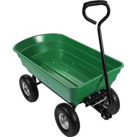 1 Chariot de jardin à main, Bac basculant, 4 Roues, Charge 240 kg, Volume 75 L, Pour extérieur (1/5)