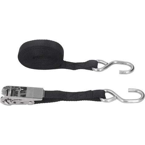 Sangles d'arrimage à cliquet 25 mm (1 po) noires, antirouille, coutures précises, pour moto, remorque, camion, kayak, bateau, 5 m / 16,4 pi (1/5)