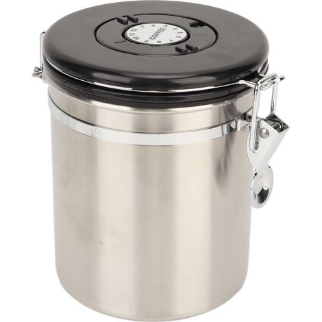 Récipient hermétique en acier inoxydable pour grains de café, boîte de conservation alimentaire de cuisine avec valve de dégazage et cuillère, 1,2L (1/5)