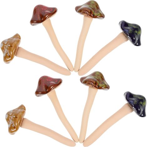 8pièces Décorations De Jardin Céramique Champignon Statues Colorées pour Plantes Pot Et Bonsai Ornements Extérieurs Et Intérieurs (1/5)