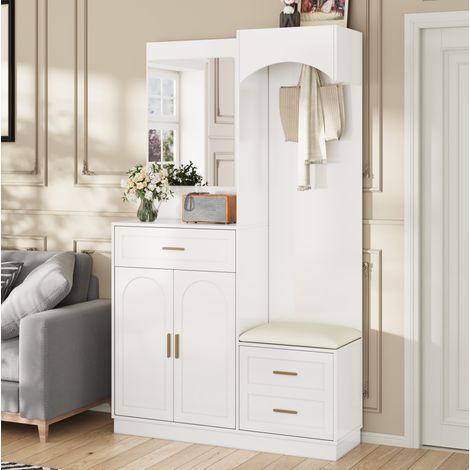 meuble rangement entrée compact 110 cm MDF blanc OKMYHOME (1/5)