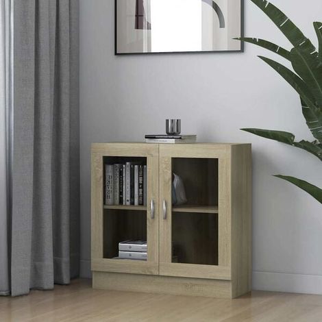 Meuble Vitrine en Bois d'Ingénierie Couleur Chêne 82,5 x 30,5 x 80 cm (1/5)