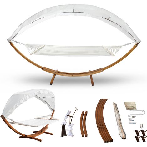 SWANEW Amaca con supporto. supporto e tela per amaca con baldacchino. autoportante 2 posti XXL 415 m metri bianco - Supporto per amaca in legno