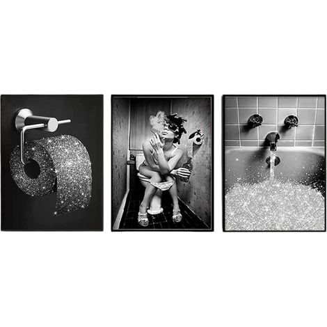 Poster Bagno Moderno Divertente Bianco 3 pz 50x70 cm (1/5)