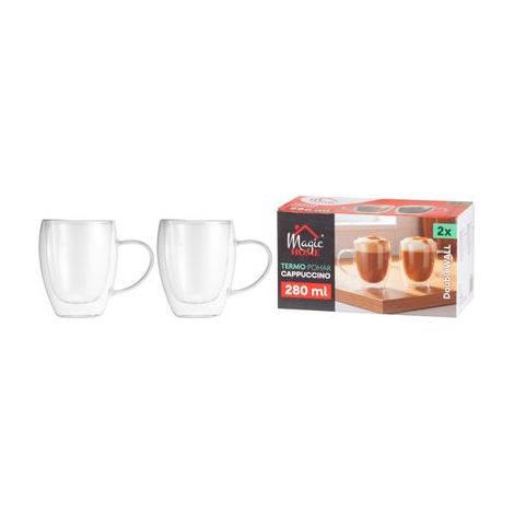 MagicHome Cappuccino Tasse für Kaffee/Tee, Thermo mit Doppelwand, 280 ml, Packung 2 Stk