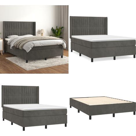 Boxspringbett mit Matratze Dunkelgrau 140x200 cm Samt - Samtbett - Boxspringbett - Doppelbett - Bettenrahmen - Luxusbett - Home & Living (1/5)