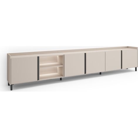 Skraut Home - TV-Schrank, Lowboard, für Wohnzimmer und Esszimmer, 309x35x61cm, Für TV-Geräte bis zu 80", Industriedesign, LED, Moderner Stil, Beige (1/4)