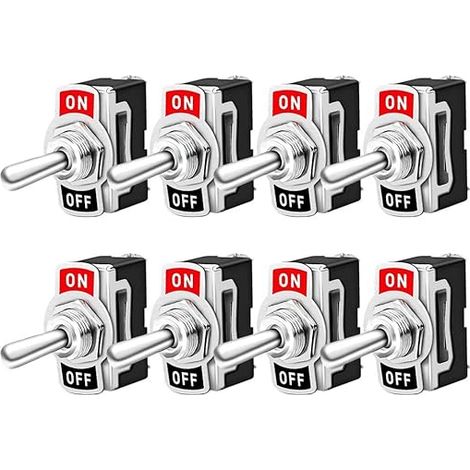 Lntyq 8-teiliger professioneller Auto-Kippschalter, EIN-AUS 2-Positionen 2-poliger SPST-Metall-Kippschalter, für Boot, Auto, LKW –– 10 A 125 VAC / 6 A 250 VAC (1/5)